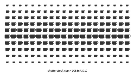 Tea cup icon halftone pattern, constructed for backgrounds, covers, templates and abstract effects. Vector tea cup symbols arranged into halftone array.