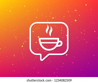 Tea cup icon. Hot coffee drink symbol. Soft color gradient background. Speech bubble with flat icon. Vector