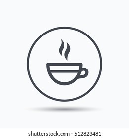 Tea cup icon. Hot coffee drink symbol. Circle button with flat web icon on white background. Vector