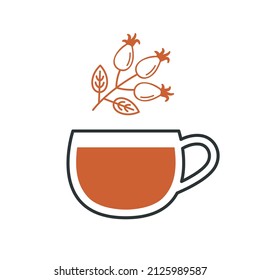 Tea cup icon, hot drink. Simple linear vector illustration as an emblem or logo. Herbal tea, rosehip and tea mug icon.