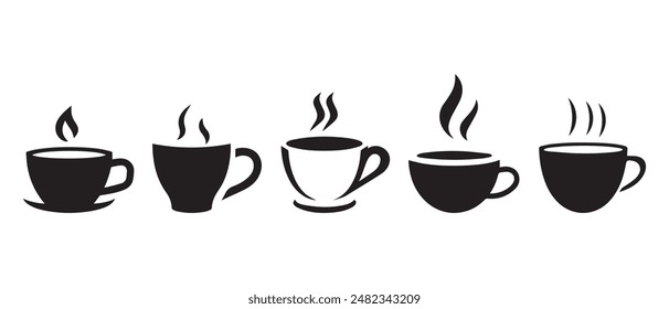 Tea cup icon hot drink fresh pot glass outline design.