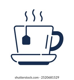 Té, taza de té, bebida caliente, bolsita de té, taza, bebida, taza, vidrio, hierba, saludable. Ilustración de icono de Vector