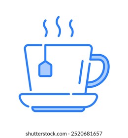 Té, taza de té, bebida caliente, bolsita de té, taza, bebida, taza, vidrio, hierba, saludable. Ilustración de icono de Vector