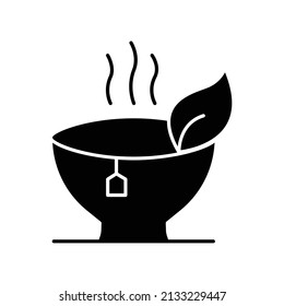 Tea cup icon with leaf. glyph style. silhouette. suitable for drink icon. simple design editable. Design template vector