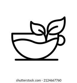 Tea Cup icon with leaf. line icon style. suitable for tea shop icon. simple design editable. Design template vector