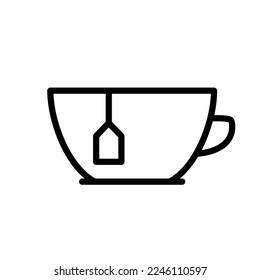 Tea cup icon line isolated on white background. Black flat thin icon on modern outline style. Linear symbol and editable stroke. Simple and pixel perfect stroke vector illustration