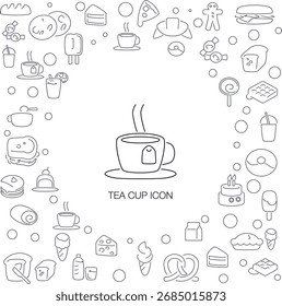 Ícone de copo de chá, estilo de linha com fundo de ícone de mosaico, ótimo para web e uso de fundo.