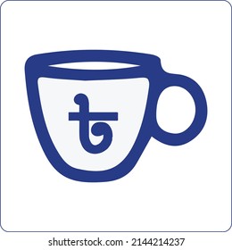 Símbolo de signo aislado del icono o logotipo del taza de té con el icono de la moneda de Bangladesh.