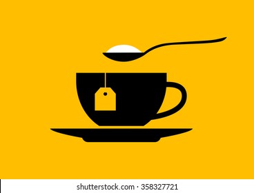 Tea cup icon on orange background  