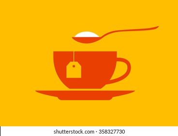 Tea cup icon on orange background  