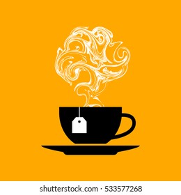 Tea cup icon on orange background  