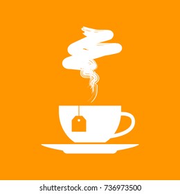Tea cup icon on orange background  