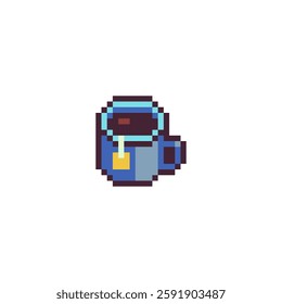 Tea cup icon. Pixel art style. 8-bit. Sticker design. Isolated vector illustration, game assets.