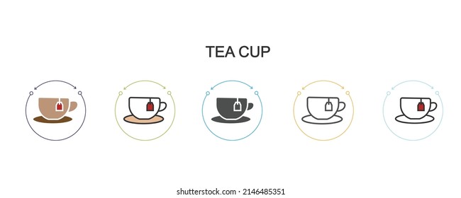 Tea cup icon set. Five elements in different styles from cup icons collection. Creative tea cup icons filled, outline, colored and flat symbols