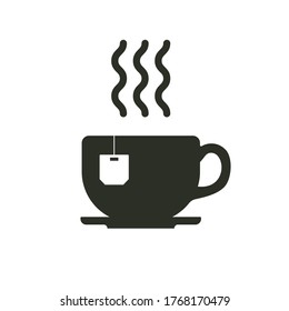 Icono de la taza de té con la bolsa. Ilustración vectorial relacionada con cafés