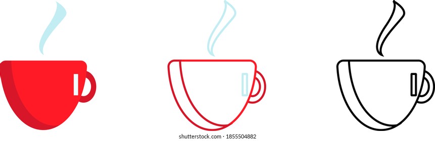 Tea Cup icon in three different styles color, black line, color line. Vector set of icons