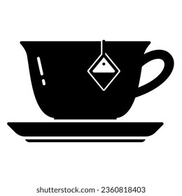 Tea cup icon for warm drink with rope hanging label