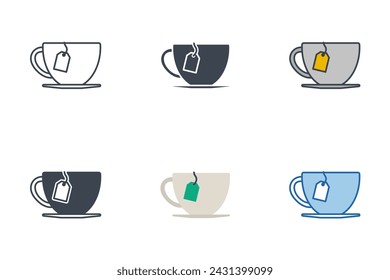 Tea Cup icons with different styles. cup with tea bag symbol vector illustration isolated on white background