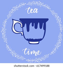 Tea cup icons. Hand drawn isolated on color background