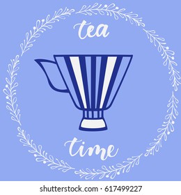 Tea cup icons. Hand drawn isolated on color background
