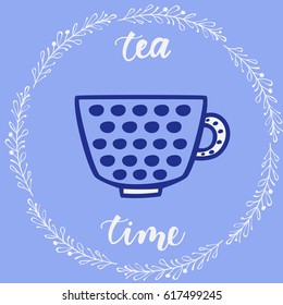 Tea cup icons. Hand drawn isolated on color background