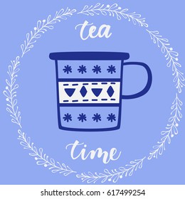 Tea cup icons. Hand drawn isolated on color background