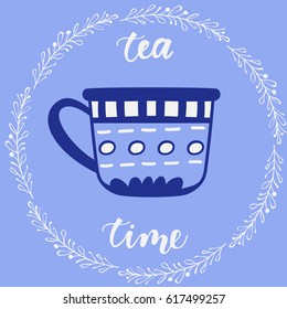 Tea cup icons. Hand drawn isolated on color background