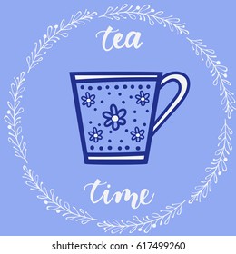 Tea cup icons. Hand drawn isolated on color background