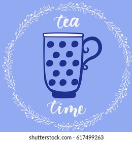 Tea cup icons. Hand drawn isolated on color background