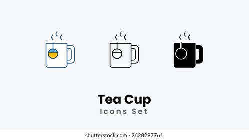 Tea Cup Icons thin line and glyph vector icon stock illustration