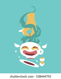 tea cup illustration happy coffe flat style