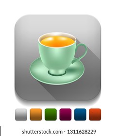 Tea cup illustration With long shadow over app button