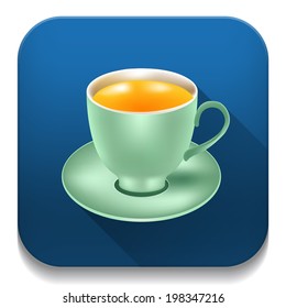 Tea cup illustration With long shadow over app button