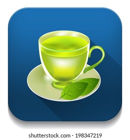 Tea cup illustration With long shadow over app button