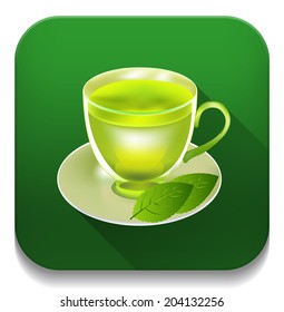 Tea cup illustration With long shadow over app button