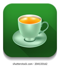 Tea cup illustration With long shadow over app button