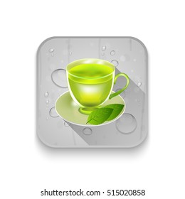 Tea cup illustration With long shadow over app button