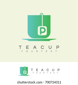 tea cup initial Letter P Logo design