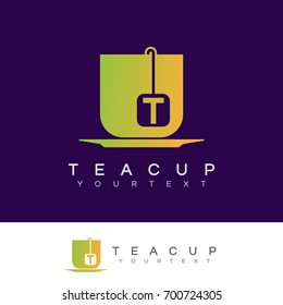 tea cup initial Letter T Logo design
