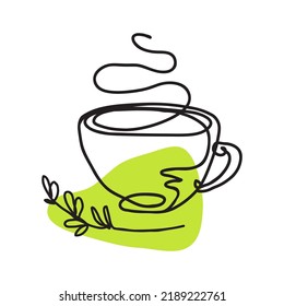 Tea cup isolated on white background. Line art vector illustration. Design element for booklet, leaflet, sticker, banner.