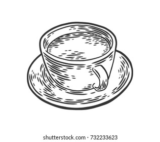 Tea cup isolated on white background, hand-drawing. Vector vintage engraved illustration