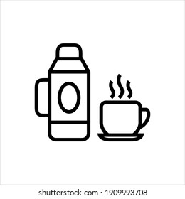 Icono del vector de taza de té y hervidor de agua en fondo blanco