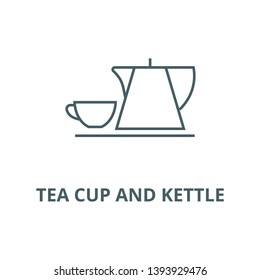 Tea cup and kettle vector line icon, linear concept, outline sign, symbol