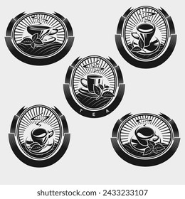 Tea cup label and icon set. Collection tea icons. Vector
