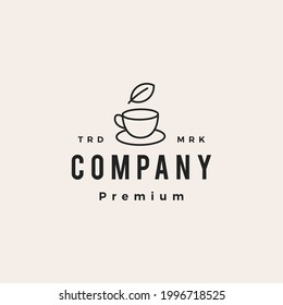 tea cup leaf hipster vintage logo vector icon illustration