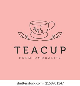 tea cup leaf icon line art logo vector symbol illustration design