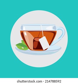 tea cup with leaves flat design vector icon
