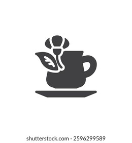 A tea cup with leaves and flowers vector icon. filled flat sign for mobile concept and web design. Herbal Tea glyph icon. Symbol, logo illustration. Vector graphics
