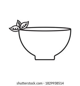 Tea cup with leaves line style icon design, Time drink breakfast and beverage theme Vector illustration