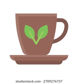 Taza de té con la Ilustración vectorial de las hojas, icono plano del estilo